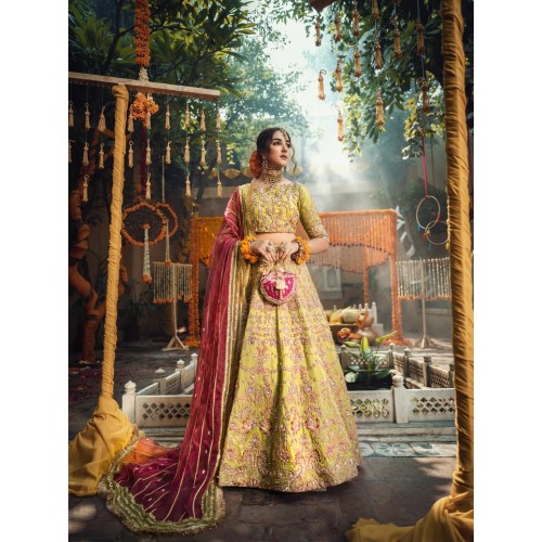 Maize Aster Lehenga for Mehndi Mayun Maize Aster Lehenga for Mehndi Mayun