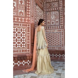 Peach Yellow Aster Peplum Gharara