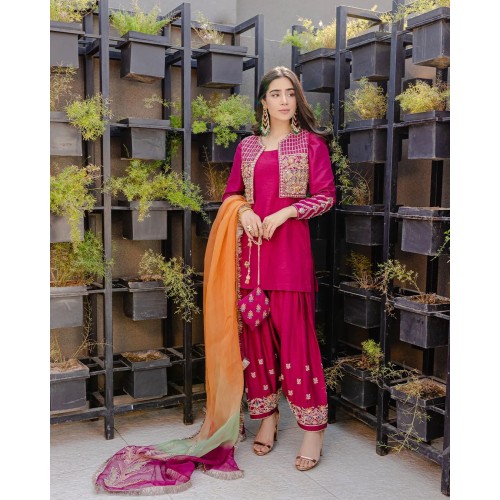 Bright Maroon Aster Shalwar Suit Bright Maroon Aster Shalwar Suit
