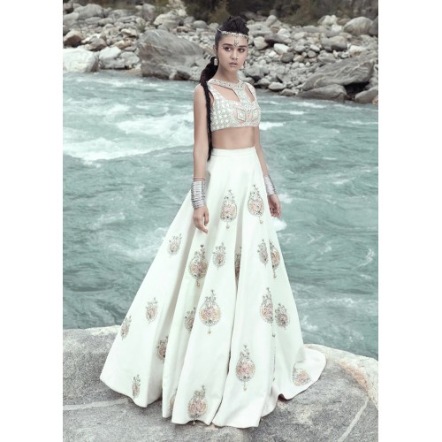 Splashed White Marsh Lehenga Choli