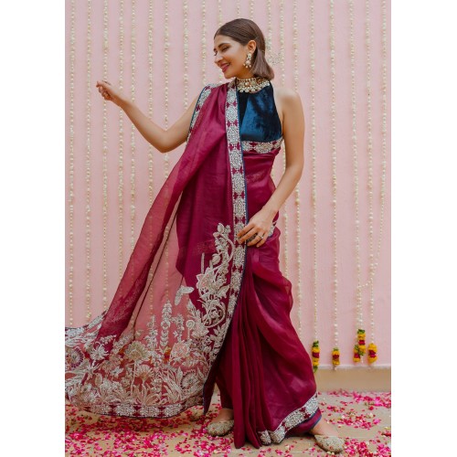 Burgundy Gold Marsh Saree