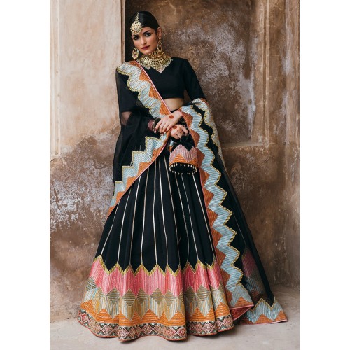 Black Marsh Zigzag Embroidered Lehenga Black Marsh Zigzag Embroidered Lehenga