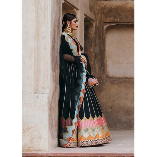 Black Marsh Zigzag Embroidered Lehenga Black Marsh Zigzag Embroidered Lehenga