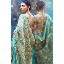 Gold and Turquoise Snowflake Saree Pants