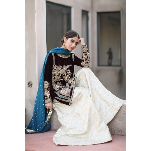 Dark Maroon and Isabelline Snowflake Sharara