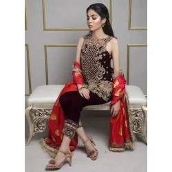 Dark Maroon Snowflake Party Wear