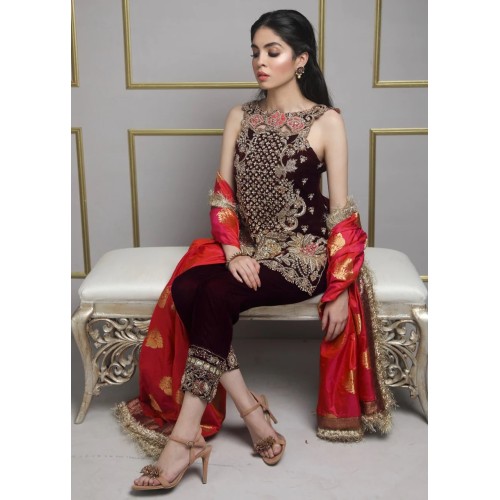 Dark Maroon Snowflake Party Wear