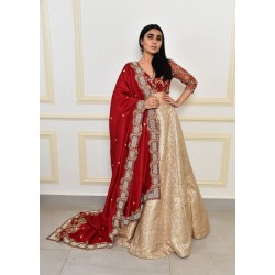 Red and Peach Snowflake Lehenga Choli