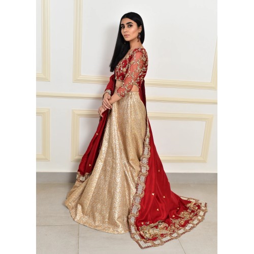 Red and Peach Snowflake Lehenga Choli