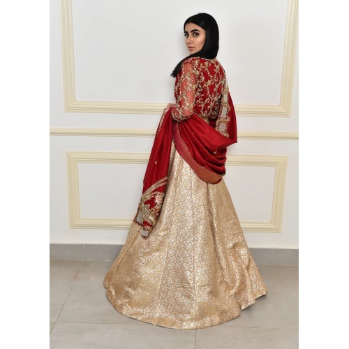 Red and Peach Snowflake Lehenga Choli
