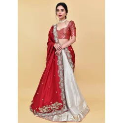 Red Platinum Snowflake Lehenga Choli