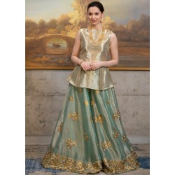 Gold and Premiere Blue Snowflake Peplum Sharara