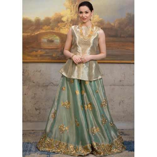 Gold and Premiere Blue Snowflake Peplum Sharara