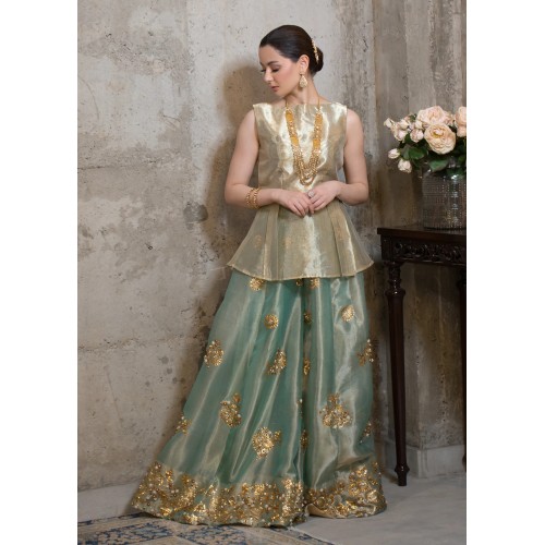Gold and Premiere Blue Snowflake Peplum Sharara