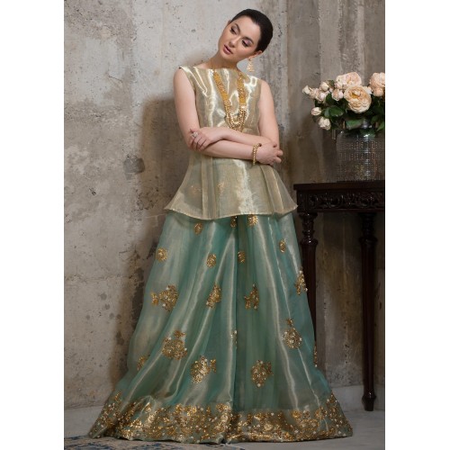 Gold and Premiere Blue Snowflake Peplum Sharara