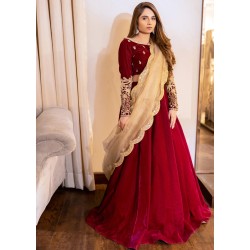 Firebrick Snowflake Lehenga Saree Firebrick Snowflake Lehenga Saree