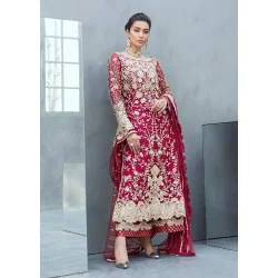 Deep Carmine Snowflake Party Wear
