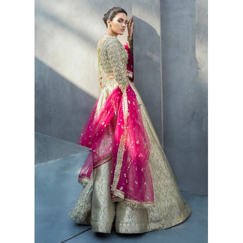 Iridescent Green Snowflake Lehenga