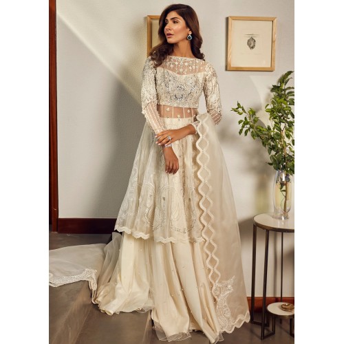 Light Ivory Snowflake Peplum and Sharara Light Ivory Snowflake Peplum and Sharara