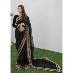 Black Snowflake Organza Saree