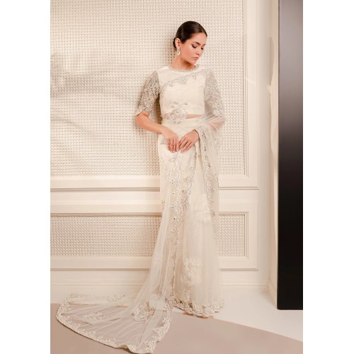 White Snowflake Net Saree