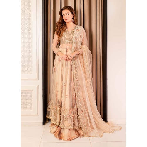 Apricot Snowflake Pishwas and Lehenga