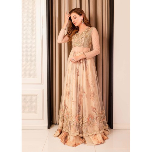Apricot Snowflake Pishwas and Lehenga