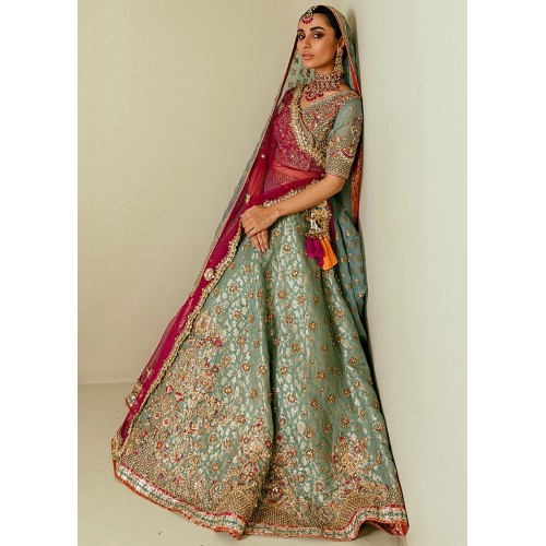 Turquoise Green Magnolia Lehenga