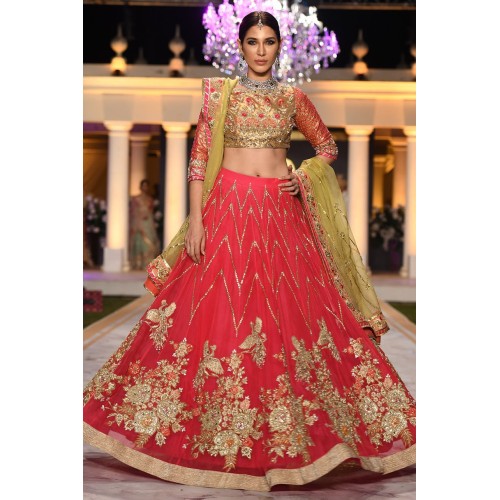 Pigment Red Daphne Lehenga