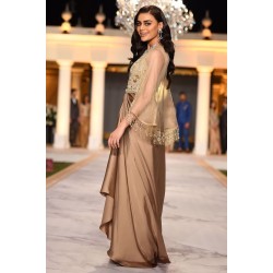 Tan Nude Daphne Gown with Capelet