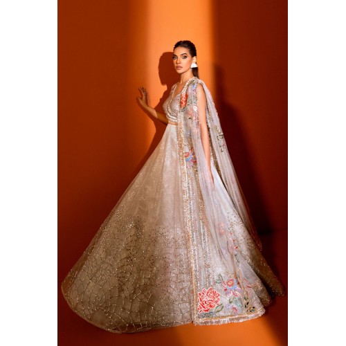 Off White Peony Lehenga