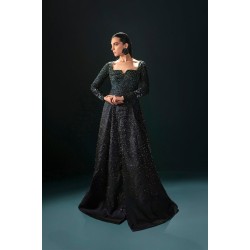 Dark Teal and Black Peony Gown