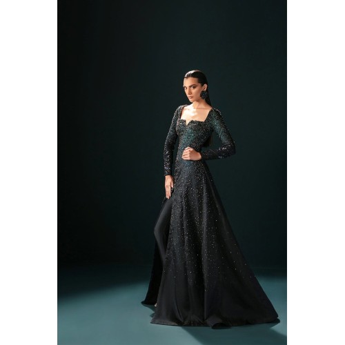 Dark Teal and Black Peony Gown Dark Teal and Black Peony Gown