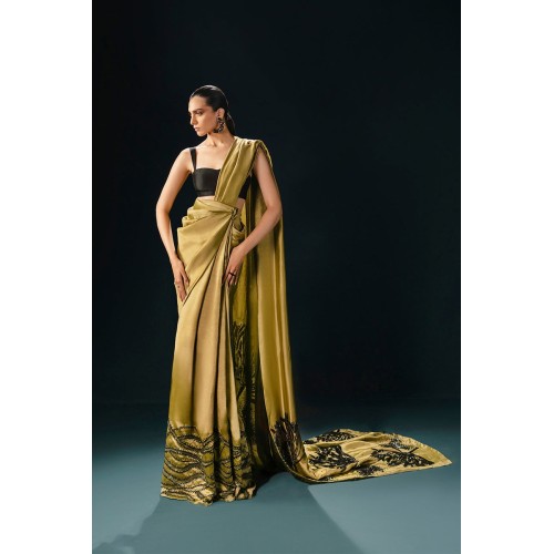 Satin Sheen Gold Peony Saree Satin Sheen Gold Peony Saree