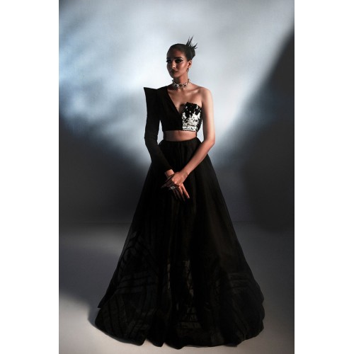 Black Peony Lehenga