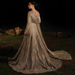 Café Au Lait Peony Lehenga with Attached Drape