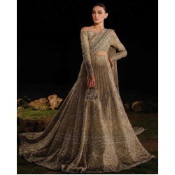 Café Au Lait Peony Lehenga with Attached Drape