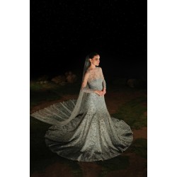Ash Gray Peony Gown with Veil