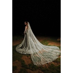 Ash Gray Peony Gown with Veil