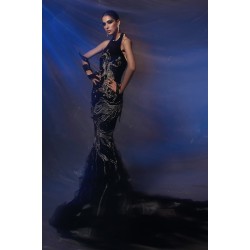 Black Zenobia Halter Top and Mermaid Lehenga