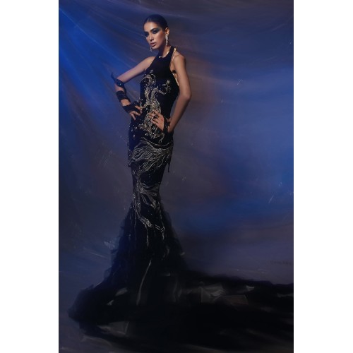 Black Zenobia Halter Top and Mermaid Lehenga