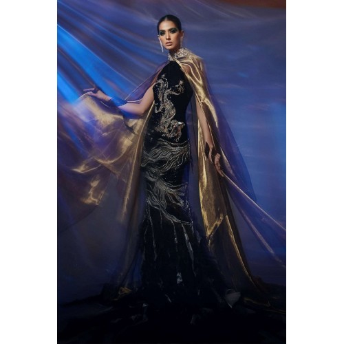 Black Zenobia Halter Top and Mermaid Lehenga