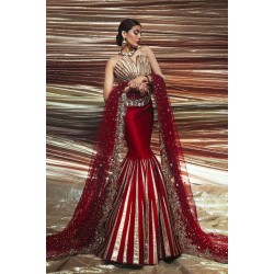 Carmine Zenobia Saree Lehenga