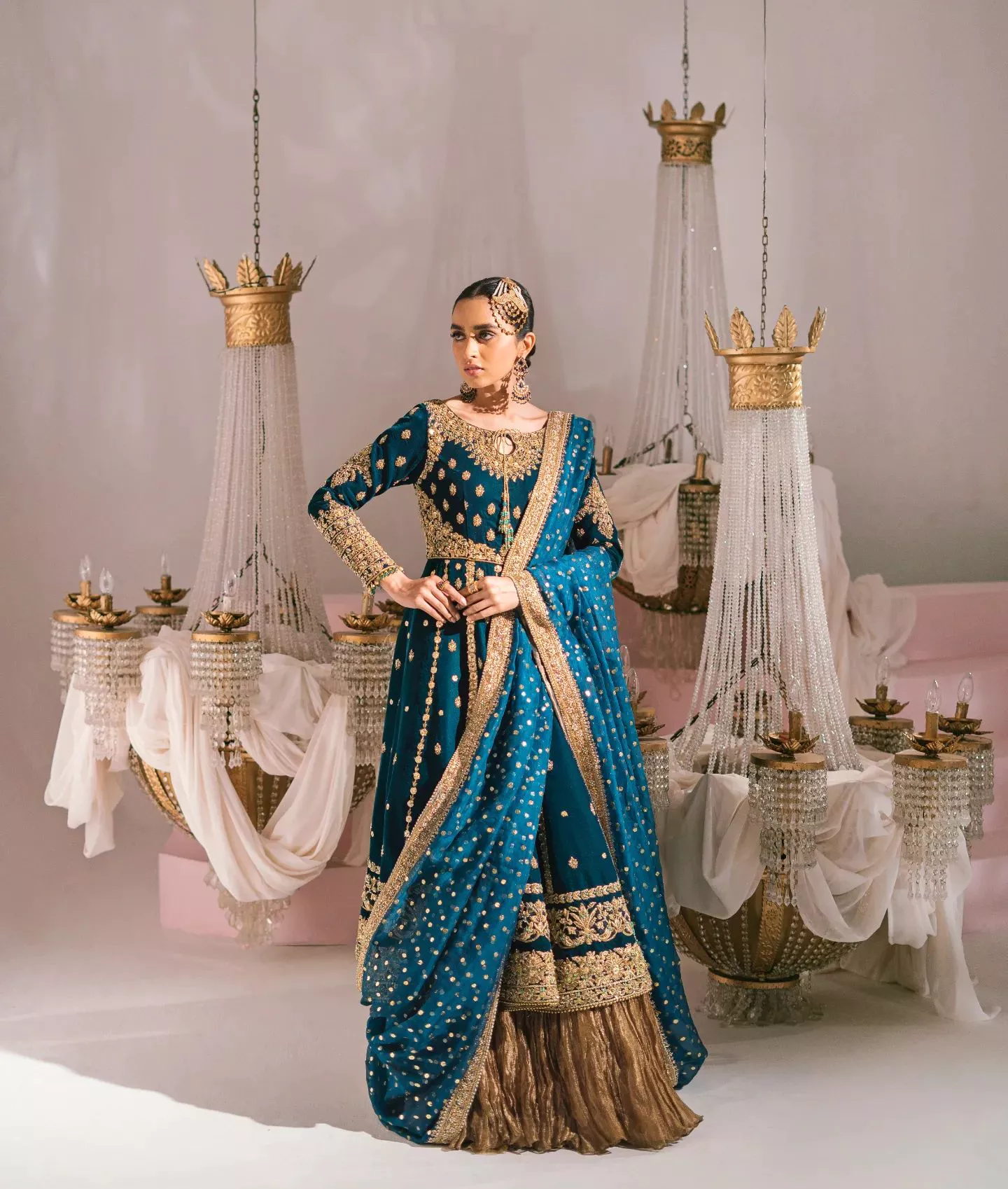 Deep Teal Coco Kalidaar with Hyderabadi Khara Dupatta