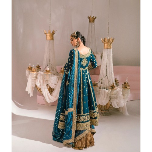 Deep Teal Coco Kalidaar with Hyderabadi Khara Dupatta