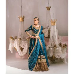 Deep Teal Coco Kalidaar with Hyderabadi Khara Dupatta