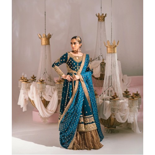 Deep Teal Coco Kalidaar with Hyderabadi Khara Dupatta