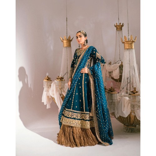 Deep Teal Coco Kalidaar with Hyderabadi Khara Dupatta