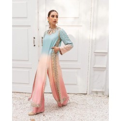 Aqua Multi and Shell Pink Coco Trousers Suit Aqua Multi and Shell Pink Coco Trousers Suit