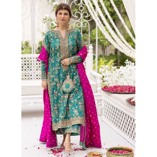 Dark Cyan Flora Shirt and Izaar Dark Cyan Flora Shirt and Izaar